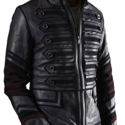 Men’s Handmade Leather Jacket, Black Military Style Leather Jacket