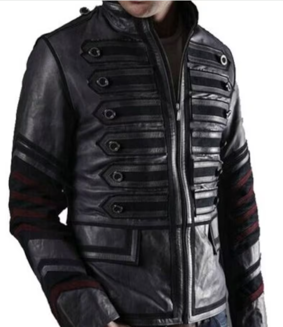 Men’s Handmade Leather Jacket, Black Military Style Leather Jacket