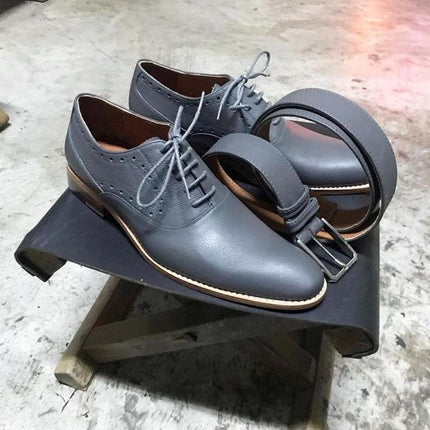 New Pure Handmade Gray Leather Lace Up Oxford Shoes For Men’s