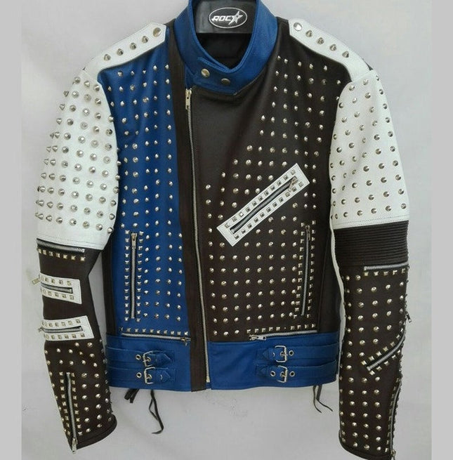 Unique Design Full Studded Biker Leather Coat Jacket Multicolor Custom Made