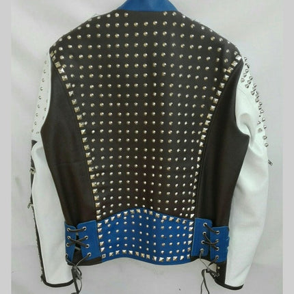 Unique Design Full Studded Biker Leather Coat Jacket Multicolor Custom Made