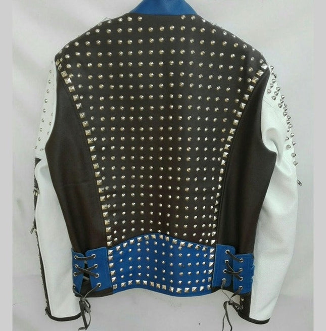 Unique Design Full Studded Biker Leather Coat Jacket Multicolor Custom Made