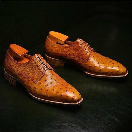 Handmade Men Tan Ostrich Leather Formal Dress Shoes, Oxford Office Shoes