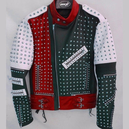 Unique Design Full Studded Biker Leather Coat Jacket Multicolor Custom Made