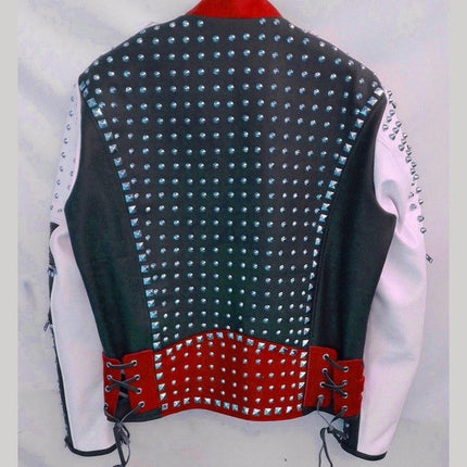 Unique Design Full Studded Biker Leather Coat Jacket Multicolor Custom Made
