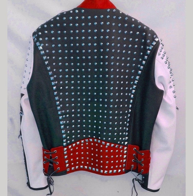 Unique Design Full Studded Biker Leather Coat Jacket Multicolor Custom Made