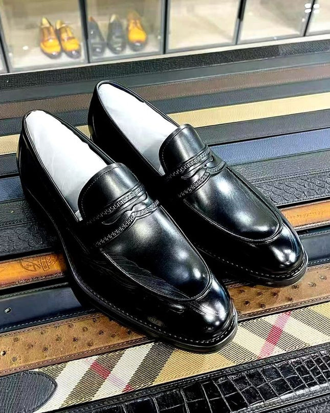 Handmade Black Classic Loafers, Men Black Round Toe Slip Ons Moccasins Dres Shoe