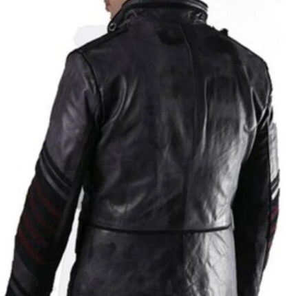 Men’s Handmade Leather Jacket, Black Military Style Leather Jacket