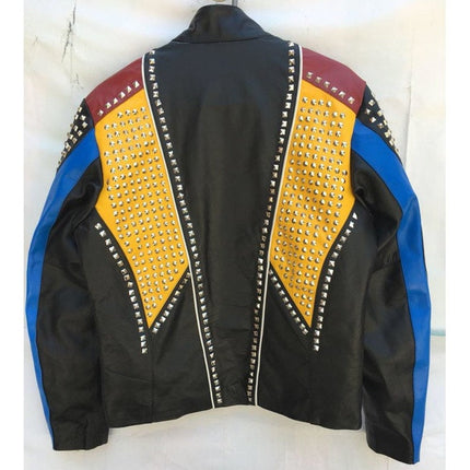 Handmade Multi Color Biker Jackets, Real Leather Studded Jackets For Men
