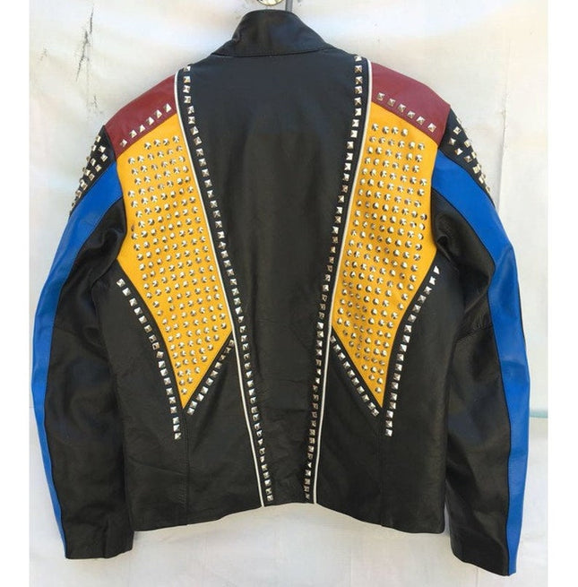 Handmade Multi Color Biker Jackets, Real Leather Studded Jackets For Men