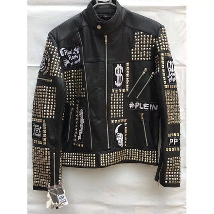Handmade Black Color Biker Jackets, Real Leather Studded Jackets For Mens