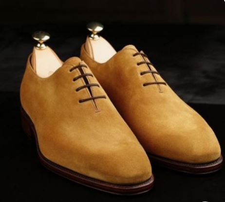 Handmade Men’s Tan Lace Up Formal Dress Shoes, Real Suede Office Shoes.