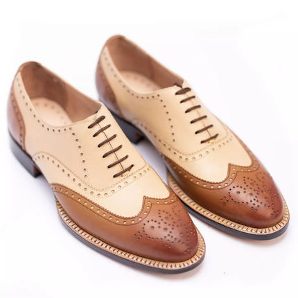 Handmade Mens Two Tone Wingtips Brogue Lace Up Formal Dress Shoes, Men Dress Shoes