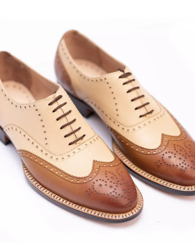 Handmade Mens Two Tone Wingtips Brogue Lace Up Formal Dress Shoes, Men Dress Shoes