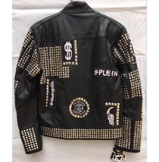 Handmade Black Color Biker Jackets, Real Leather Studded Jackets For Mens