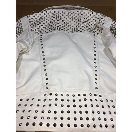 Handmade White Color Biker Jackets, Real Leather Studded Jackets For Mens