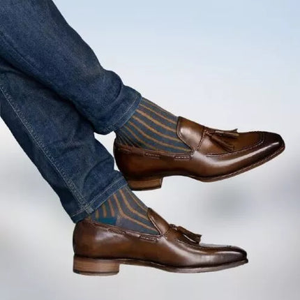 Handmade Men Brown Leather Loafer Shoes with Tassels, Classic Moccasin Shoes