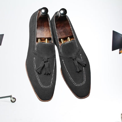 Handmade Men Black Suede Leather Formal Dress Shoes, Suede Casual Shoes