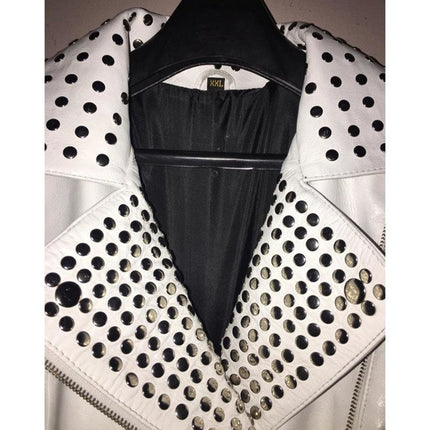 Handmade White Color Biker Jackets, Real Leather Studded Jackets For Mens