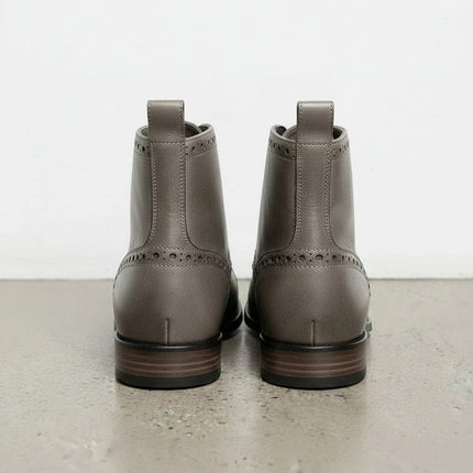 Handmade Men Gray Leather High Ankle Brogue Boots, Lace up Office Boots