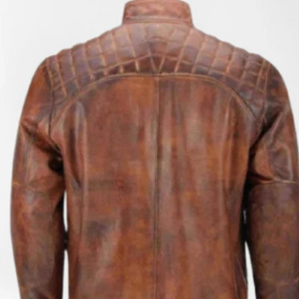 Men’s Handmade Brown Leather Biker Fashion Jacket with Shades Jacket