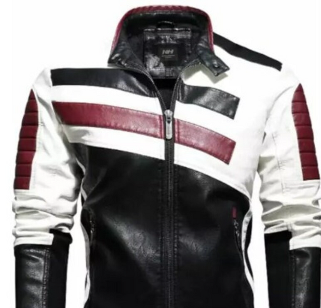 Handmade Men Multi Color Leather Fashion Jackets, Men Striped Leather Jacket