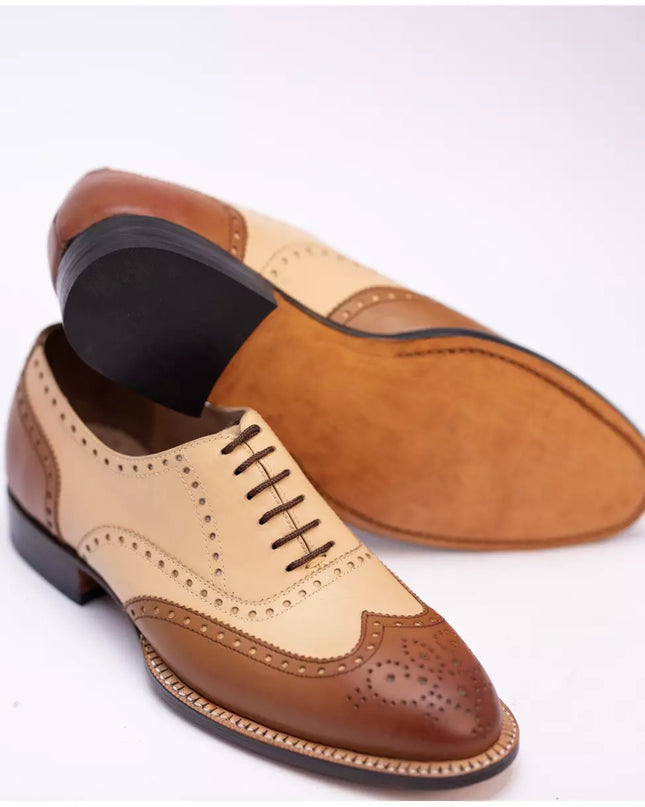 Handmade Mens Two Tone Wingtips Brogue Lace Up Formal Dress Shoes, Men Dress Shoes