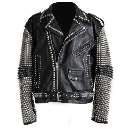 Handmade Men Studded Leather Biker Motorcycle Steam Punk Rocker Jacket Rock punk Men