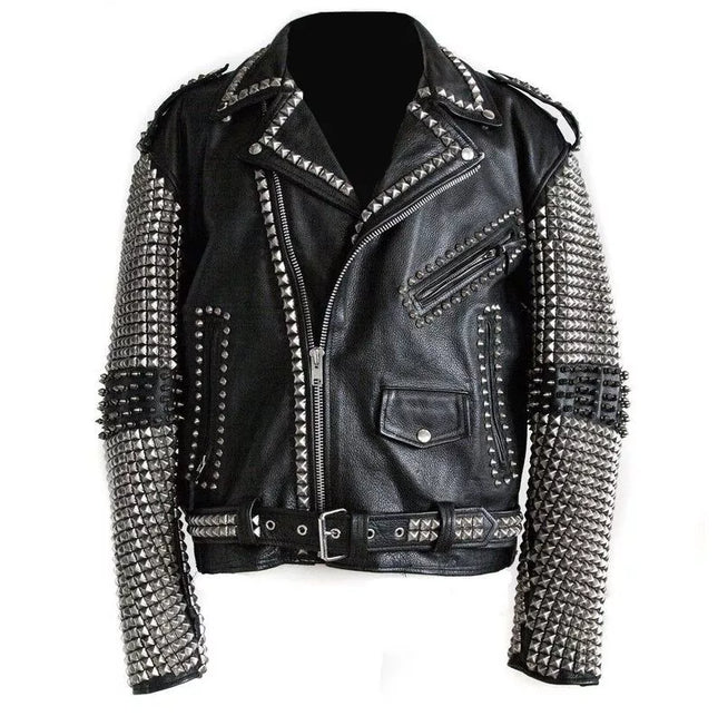 Handmade Men Studded Leather Biker Motorcycle Steam Punk Rocker Jacket Rock punk Men