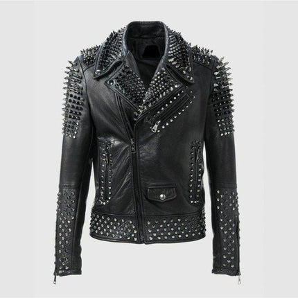 Men Make to Order Rock Punk Studded Jacket, Moto Biker Jacket