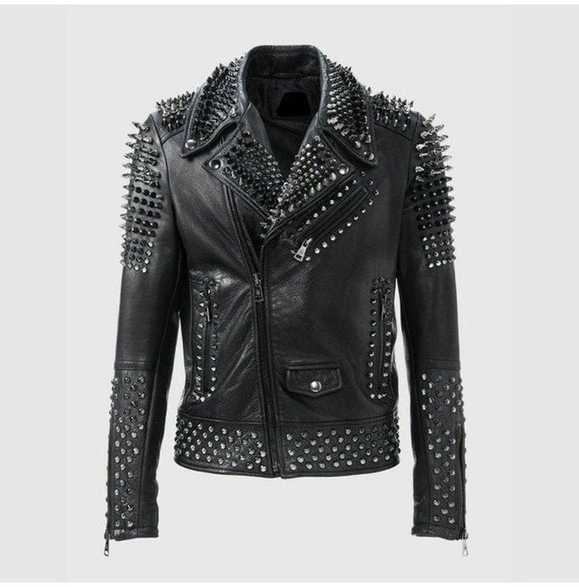 Men Make to Order Rock Punk Studded Jacket, Moto Biker Jacket