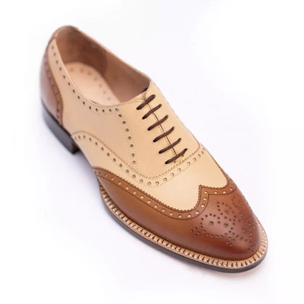 Handmade Mens Two Tone Wingtips Brogue Lace Up Formal Dress Shoes, Men Dress Shoes