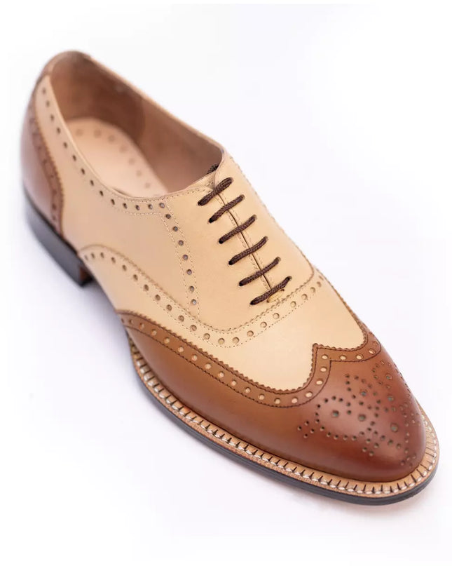 Handmade Mens Two Tone Wingtips Brogue Lace Up Formal Dress Shoes, Men Dress Shoes