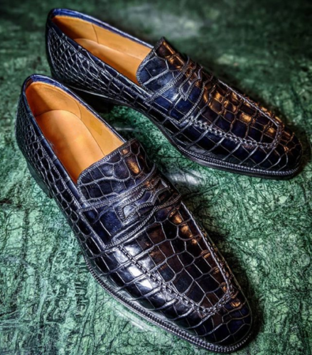 Handmade Men Black Moccasin Dress Crocodile Texture Leather Office Shoes