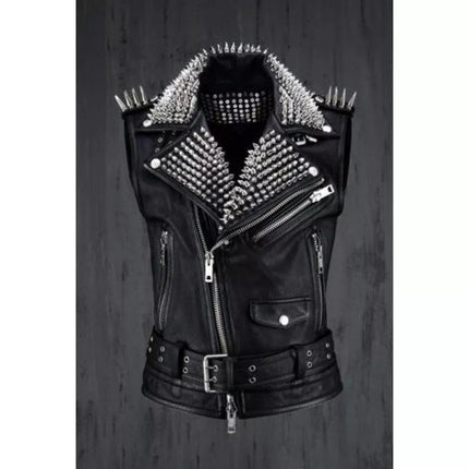 Handmade Men Rock Punk Style Belted Leather Vest, Biker Studded Jacket