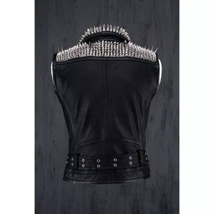Handmade Men Rock Punk Style Belted Leather Vest, Biker Studded Jacket