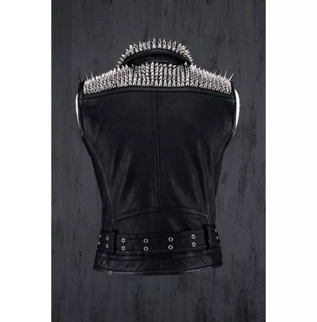 Handmade Men Rock Punk Style Belted Leather Vest, Biker Studded Jacket