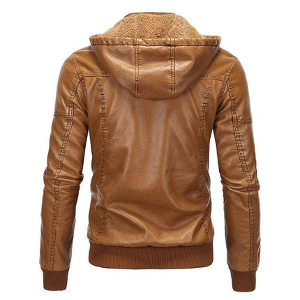 Handmade Men’s Tan Leather Hooded Motorcycle Jacket, Fashionable street wear jackets Wit Multi Pockets