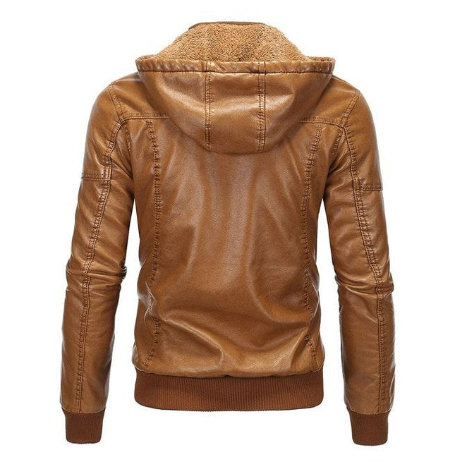 Handmade Men’s Tan Leather Hooded Motorcycle Jacket, Fashionable street wear jackets Wit Multi Pockets