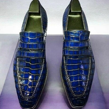 Handmade Men Alligators Leather Shoes, Men Crocodile Leather Shoe, moccasin shoe
