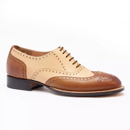 Handmade Mens Two Tone Wingtips Brogue Lace Up Formal Dress Shoes, Men Dress Shoes