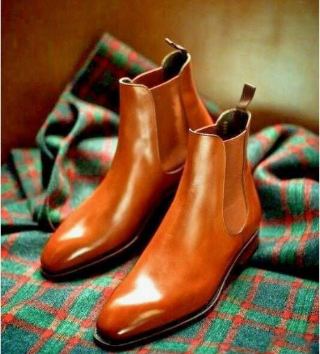 New Men’s Tan High Ankle Chelsea Business Boots, Real Leather Dress Boots