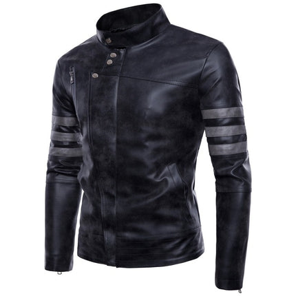New Handmade Men’s Black Zipper Distressed Faux Leather jacket