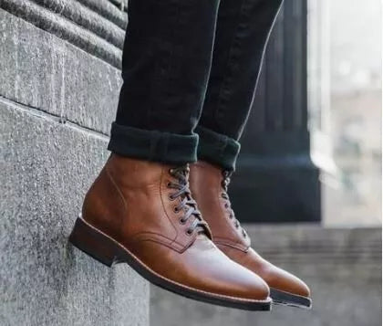 New Men’s Brown High Ankle Chukka Lace Up Business Boots, Real Leather Dress Boots