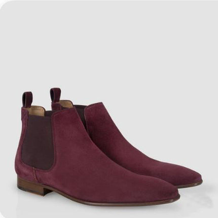 New Men’s Purple High Ankle Chelsea Business Boots, Real Suede Dress Boots