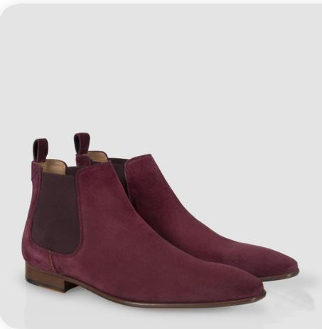 New Men’s Purple High Ankle Chelsea Business Boots, Real Suede Dress Boots