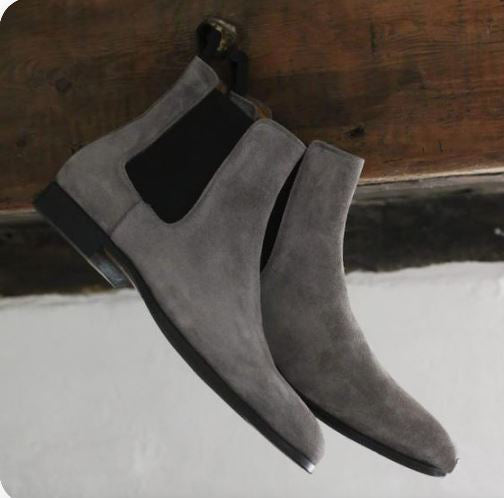 Handmade Men’s Dark Gary Chelsea Ankle Dress Boots, Real Suede Office Business Boots.