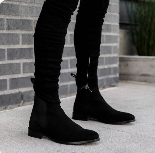 Handmade Men’s Black Chelsea Ankle Dress Boots, Real Suede Office Business Boots.