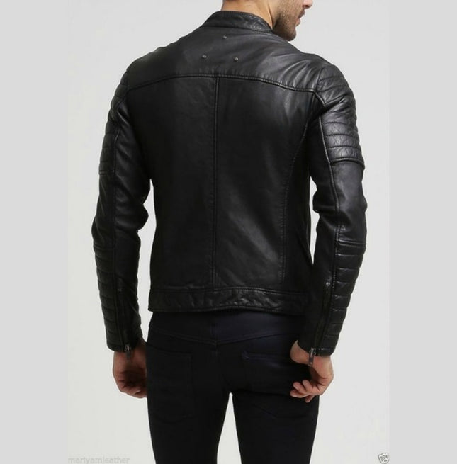 Men Fashion Black Leather Jacket Motorcycle Leather Jacket Biker Jacket