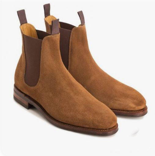 Handmade Men’s Dark Brown Chelsea Dress Boots, Real Suede Office Business Boots.